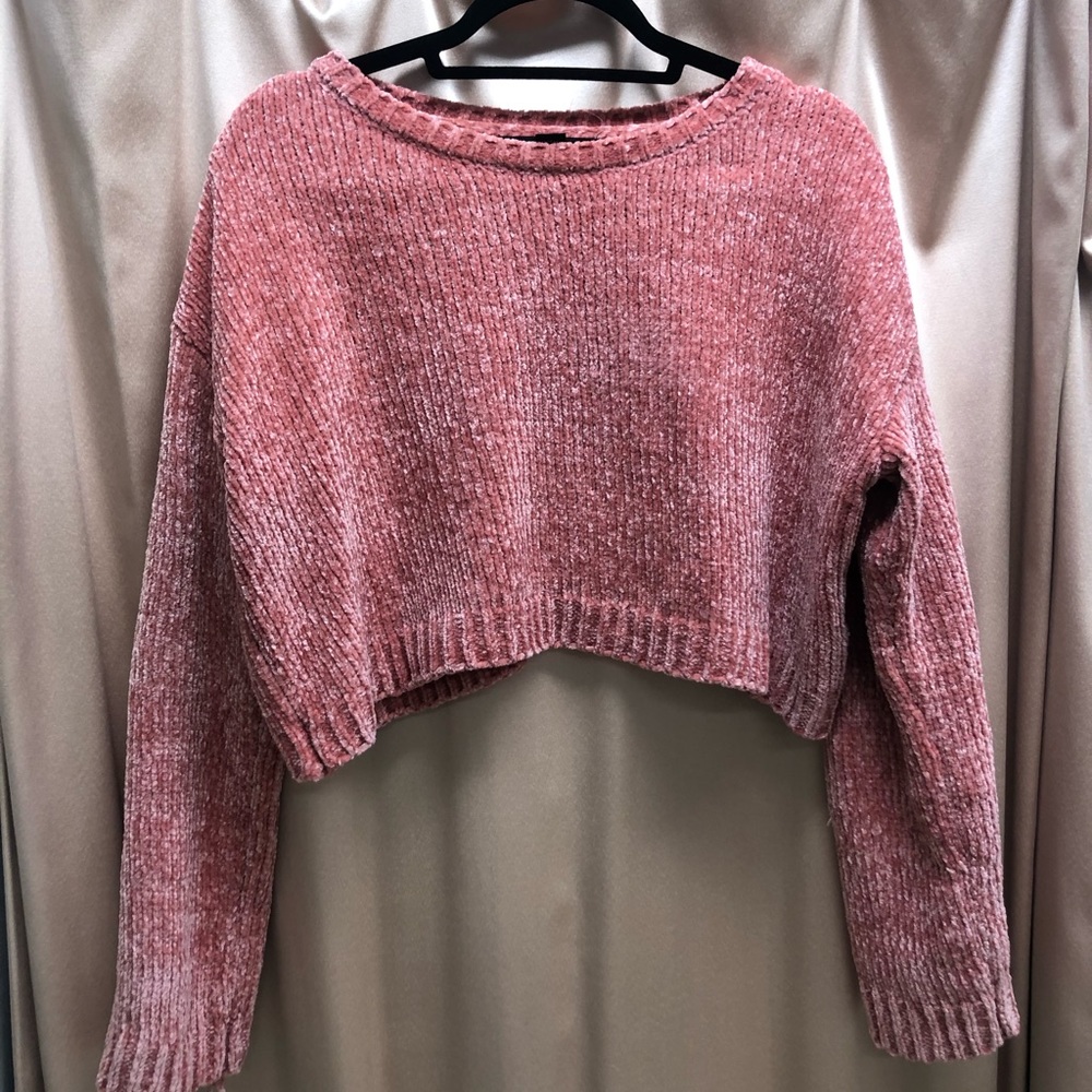 pink chenille cropped sweater